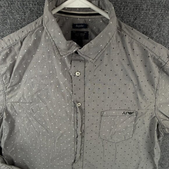 Armani Jeans Gray All Over Logos Button Up Shirt Men Long Sleeve Regular XL EUR - Picture 1 of 16